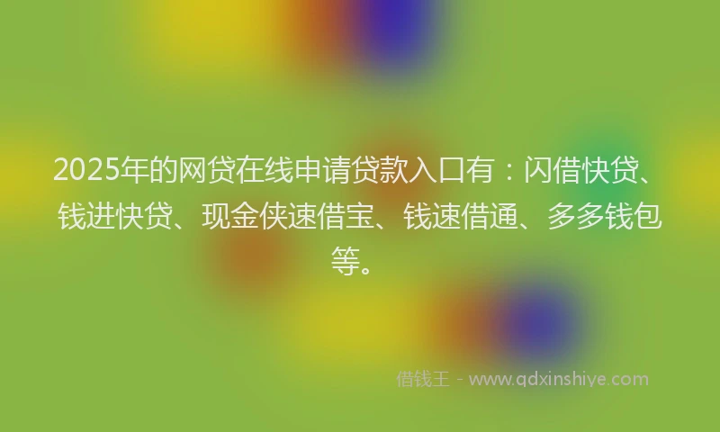 2025年的网贷在线申请贷款入口有：闪借快贷、钱进快贷、现金侠速借宝、钱速借通、多多钱包等。