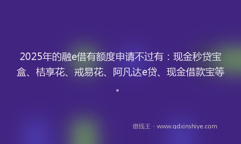 2025年的融e借有额度申请不过有：现金秒贷宝盒、桔享花、戒易花、阿凡达e贷、现金借款宝等。