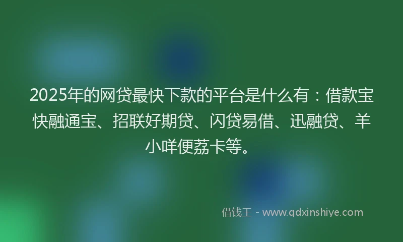 2025年的网贷最快下款的平台是什么有：借款宝快融通宝、招联好期贷、闪贷易借、迅融贷、羊小咩便荔卡等。