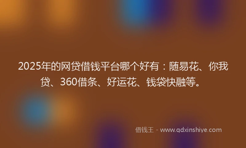 2025年的网贷借钱平台哪个好有：随易花、你我贷、360借条、好运花、钱袋快融等。