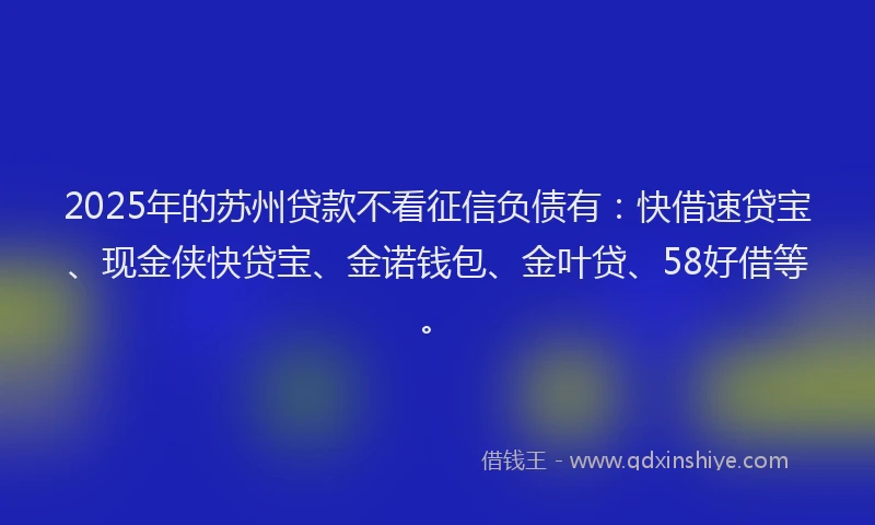 2025年的苏州贷款不看征信负债有：快借速贷宝、现金侠快贷宝、金诺钱包、金叶贷、58好借等。