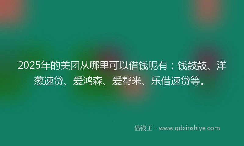 2025年的美团从哪里可以借钱呢有：钱鼓鼓、洋葱速贷、爱鸿森、爱帮米、乐借速贷等。