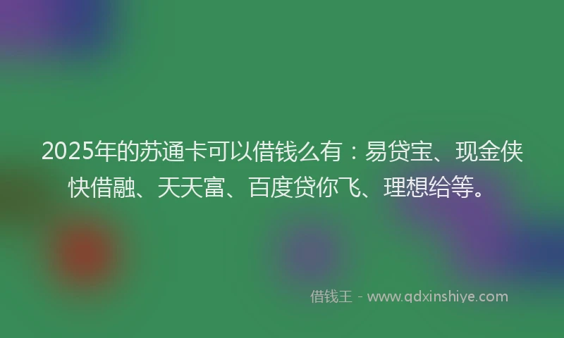 2025年的苏通卡可以借钱么有：易贷宝、现金侠快借融、天天富、百度贷你飞、理想给等。