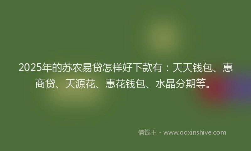 2025年的苏农易贷怎样好下款有：天天钱包、惠商贷、天源花、惠花钱包、水晶分期等。