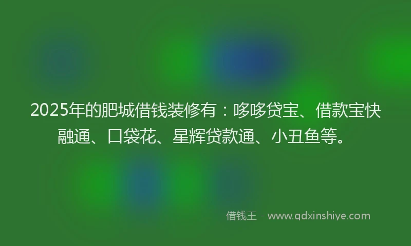 2025年的肥城借钱装修有：哆哆贷宝、借款宝快融通、口袋花、星辉贷款通、小丑鱼等。