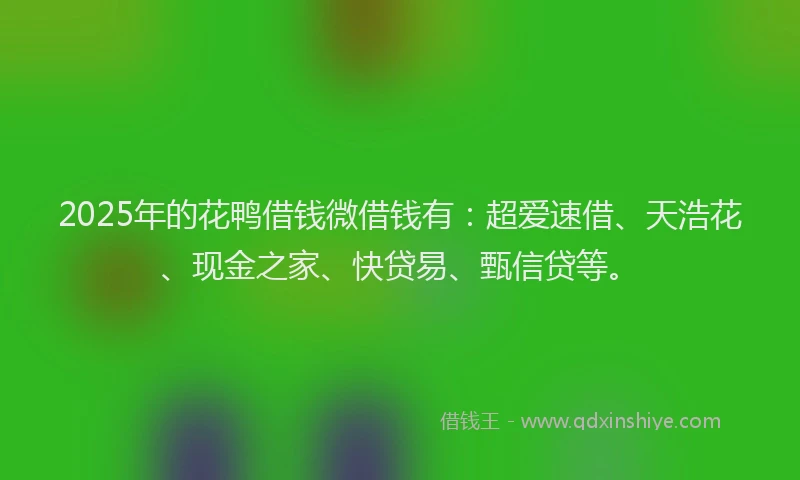 2025年的花鸭借钱微借钱有：超爱速借、天浩花、现金之家、快贷易、甄信贷等。