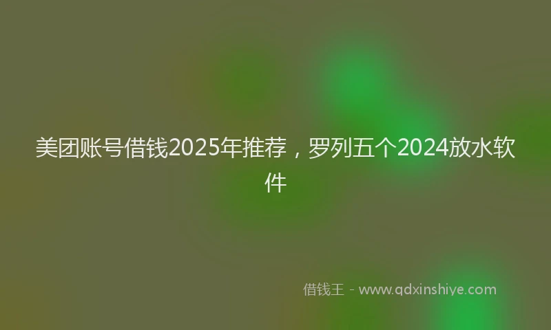 美团账号借钱2025年推荐，罗列五个2024放水软件