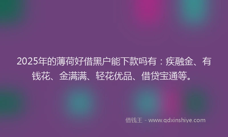 2025年的薄荷好借黑户能下款吗有：疾融金、有钱花、金满满、轻花优品、借贷宝通等。