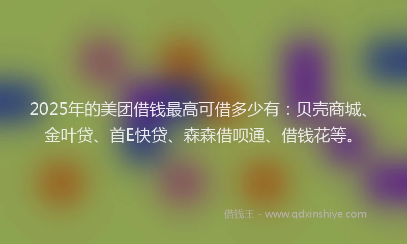 2025年的美团借钱最高可借多少有：贝壳商城、金叶贷、首E快贷、森森借呗通、借钱花等。
