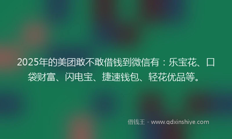 2025年的美团敢不敢借钱到微信有：乐宝花、口袋财富、闪电宝、捷速钱包、轻花优品等。