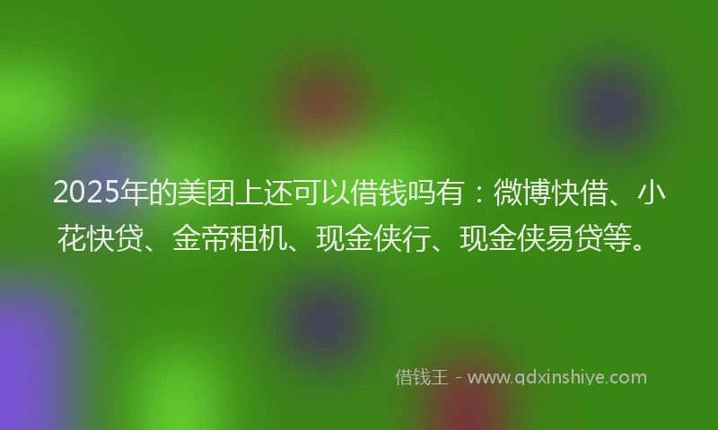 2025年的美团上还可以借钱吗有：微博快借、小花快贷、金帝租机、现金侠行、现金侠易贷等。