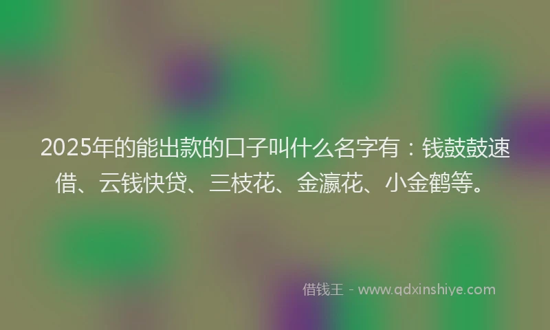 2025年的能出款的口子叫什么名字有：钱鼓鼓速借、云钱快贷、三枝花、金瀛花、小金鹤等。