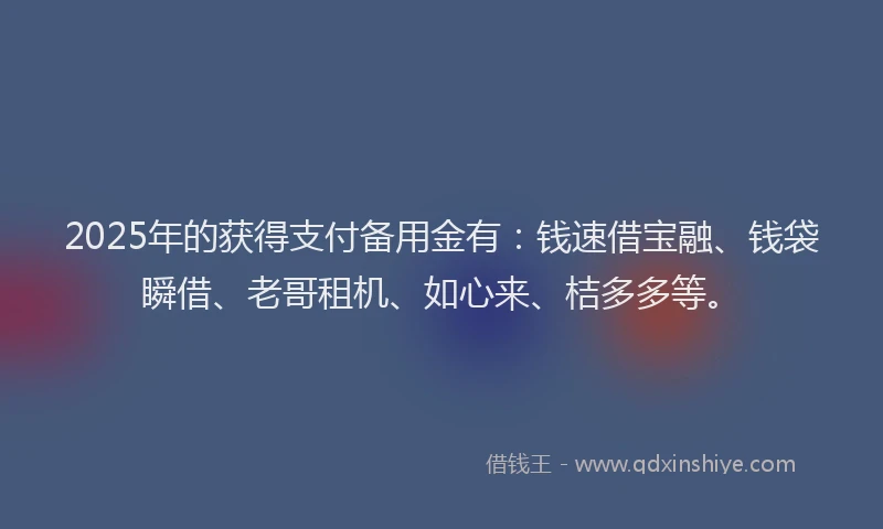 2025年的获得支付备用金有：钱速借宝融、钱袋瞬借、老哥租机、如心来、桔多多等。