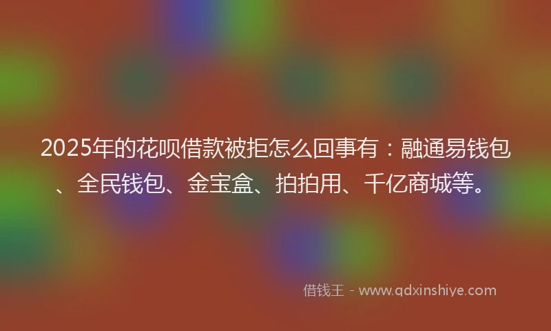 2025年的花呗借款被拒怎么回事有：融通易钱包、全民钱包、金宝盒、拍拍用、千亿商城等。
