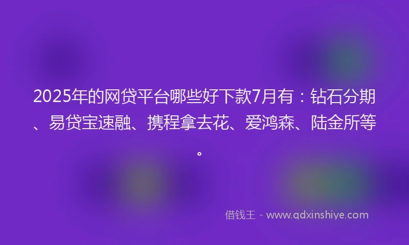 2025年的网贷平台哪些好下款7月有：钻石分期、易贷宝速融、携程拿去花、爱鸿森、陆金所等。