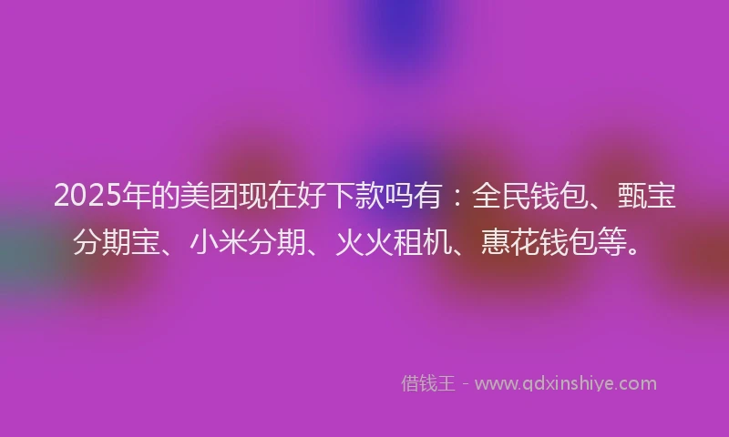 2025年的美团现在好下款吗有：全民钱包、甄宝分期宝、小米分期、火火租机、惠花钱包等。