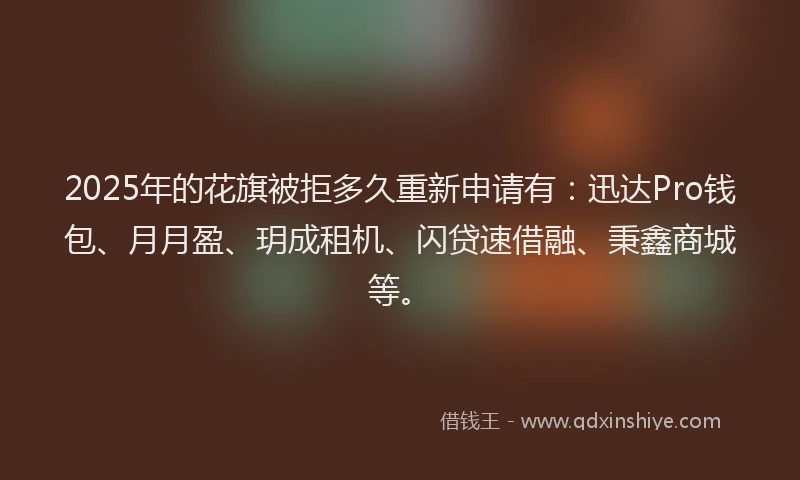 2025年的花旗被拒多久重新申请有：迅达Pro钱包、月月盈、玥成租机、闪贷速借融、秉鑫商城等。