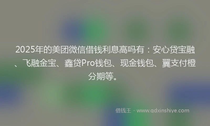 2025年的美团微信借钱利息高吗有：安心贷宝融、飞融金宝、鑫贷Pro钱包、现金钱包、翼支付橙分期等。