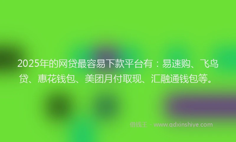 2025年的网贷最容易下款平台有：易速购、飞鸟贷、惠花钱包、美团月付取现、汇融通钱包等。