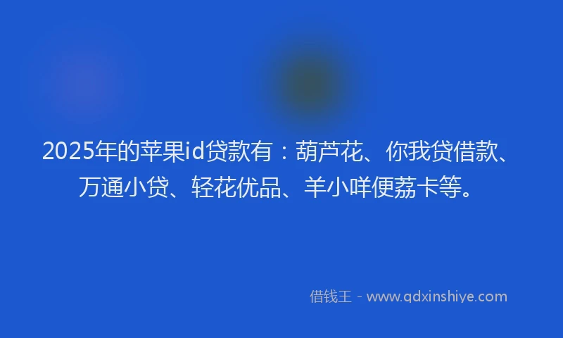 2025年的苹果id贷款有：葫芦花、你我贷借款、万通小贷、轻花优品、羊小咩便荔卡等。