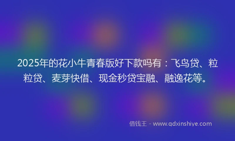 2025年的花小牛青春版好下款吗有：飞鸟贷、粒粒贷、麦芽快借、现金秒贷宝融、融逸花等。