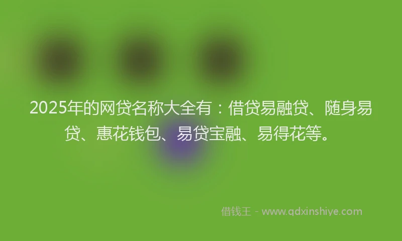 2025年的网贷名称大全有：借贷易融贷、随身易贷、惠花钱包、易贷宝融、易得花等。