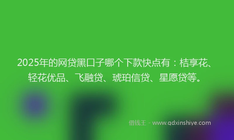 2025年的网贷黑口子哪个下款快点有：桔享花、轻花优品、飞融贷、琥珀信贷、星愿贷等。