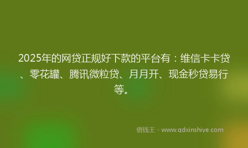 2025年的网贷正规好下款的平台有：维信卡卡贷、零花罐、腾讯微粒贷、月月开、现金秒贷易行等。