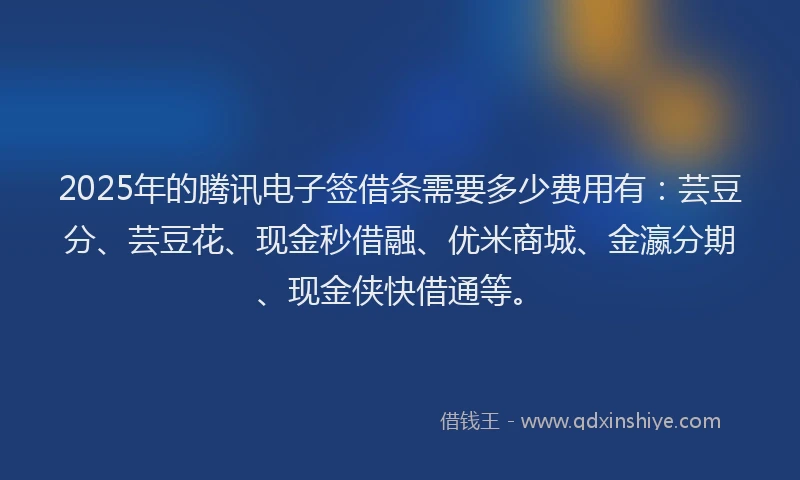 2025年的腾讯电子签借条需要多少费用有：芸豆分、芸豆花、现金秒借融、优米商城、金瀛分期、现金侠快借通等。