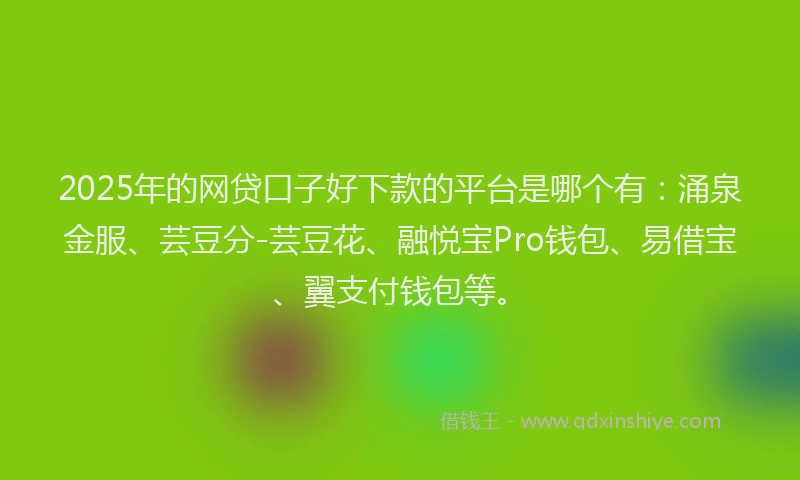 2025年的网贷口子好下款的平台是哪个有：涌泉金服、芸豆分-芸豆花、融悦宝Pro钱包、易借宝、翼支付钱包等。
