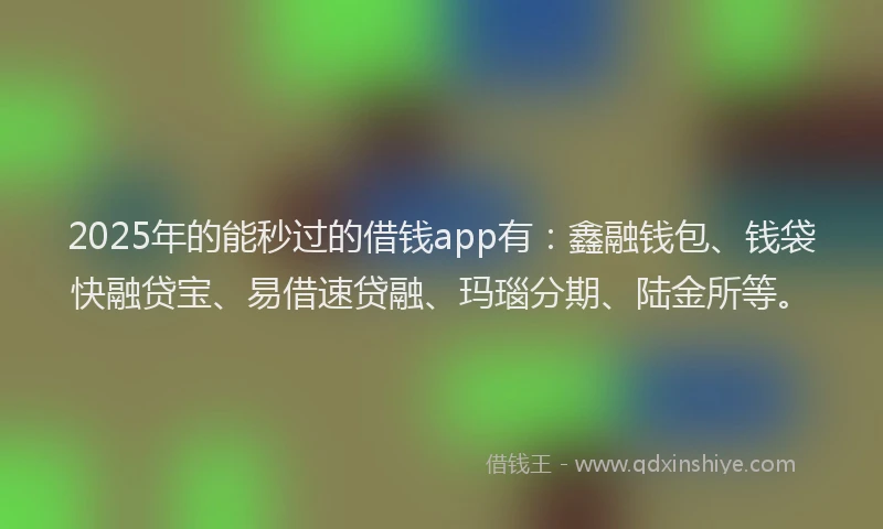 2025年的能秒过的借钱app有：鑫融钱包、钱袋快融贷宝、易借速贷融、玛瑙分期、陆金所等。