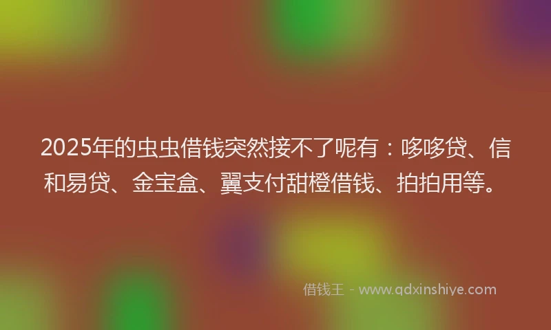 2025年的虫虫借钱突然接不了呢有：哆哆贷、信和易贷、金宝盒、翼支付甜橙借钱、拍拍用等。