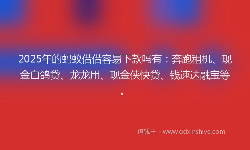 2025年的蚂蚁借借容易下款吗有：奔跑租机、现金白鸽贷、龙龙用、现金侠快贷、钱速达融宝等。