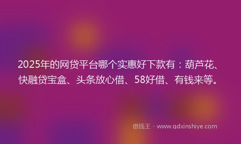 2025年的网贷平台哪个实惠好下款有：葫芦花、快融贷宝盒、头条放心借、58好借、有钱来等。