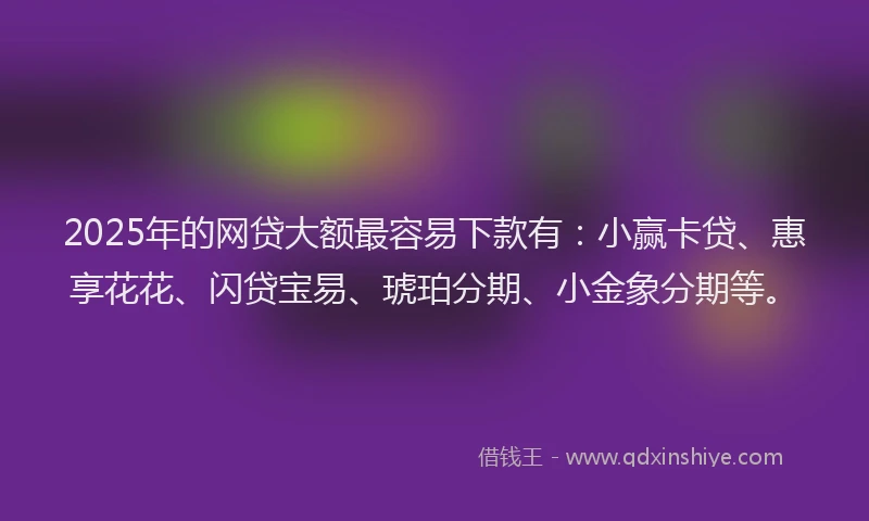 2025年的网贷大额最容易下款有：小赢卡贷、惠享花花、闪贷宝易、琥珀分期、小金象分期等。
