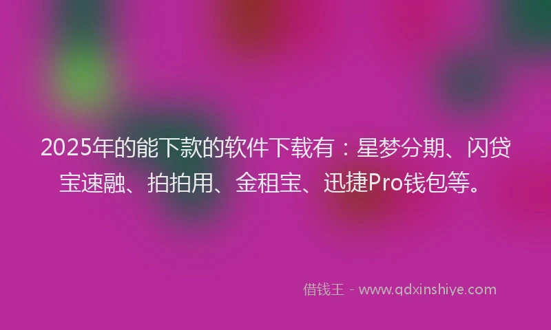 2025年的能下款的软件下载有：星梦分期、闪贷宝速融、拍拍用、金租宝、迅捷Pro钱包等。