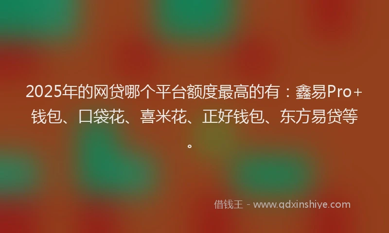 2025年的网贷哪个平台额度最高的有：鑫易Pro+钱包、口袋花、喜米花、正好钱包、东方易贷等。