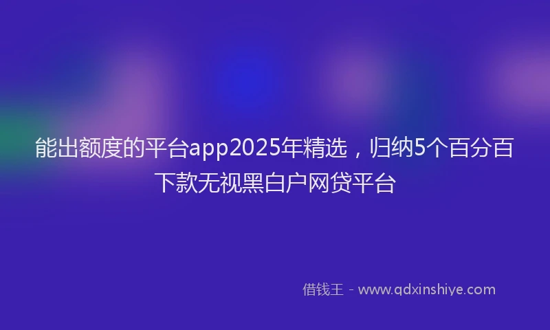 能出额度的平台app2025年精选，归纳5个百分百下款无视黑白户网贷平台