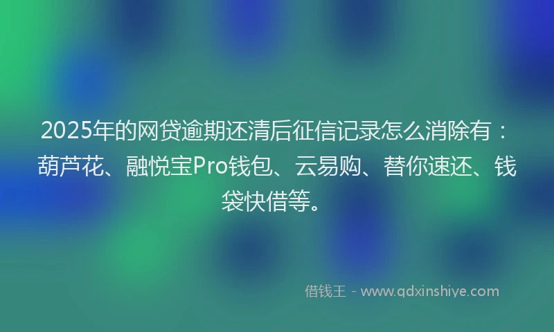2025年的网贷逾期还清后征信记录怎么消除有：葫芦花、融悦宝Pro钱包、云易购、替你速还、钱袋快借等。