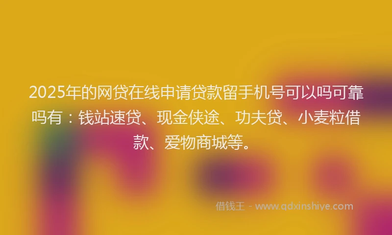 2025年的网贷在线申请贷款留手机号可以吗可靠吗有：钱站速贷、现金侠途、功夫贷、小麦粒借款、爱物商城等。