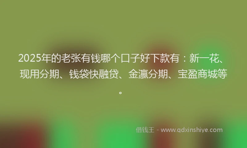 2025年的老张有钱哪个口子好下款有：新一花、现用分期、钱袋快融贷、金瀛分期、宝盈商城等。