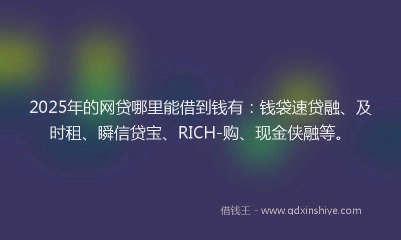 2025年的网贷哪里能借到钱有：钱袋速贷融、及时租、瞬信贷宝、RICH-购、现金侠融等。