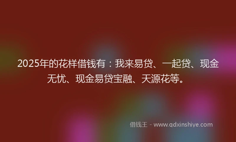 2025年的花样借钱有：我来易贷、一起贷、现金无忧、现金易贷宝融、天源花等。