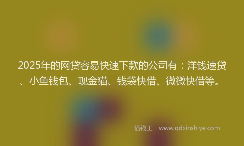 2025年的网贷容易快速下款的公司有：洋钱速贷、小鱼钱包、现金猫、钱袋快借、微微快借等。