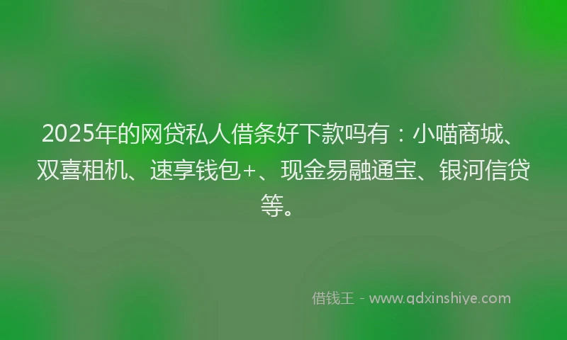 2025年的网贷私人借条好下款吗有：小喵商城、双喜租机、速享钱包+、现金易融通宝、银河信贷等。