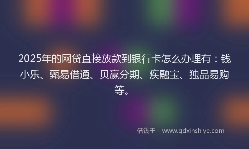 2025年的网贷直接放款到银行卡怎么办理有：钱小乐、甄易借通、贝赢分期、疾融宝、独品易购等。