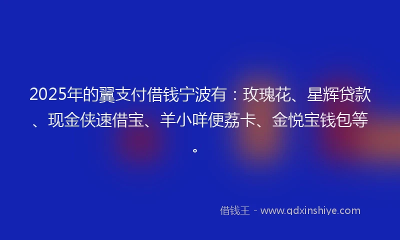 2025年的翼支付借钱宁波有：玫瑰花、星辉贷款、现金侠速借宝、羊小咩便荔卡、金悦宝钱包等。