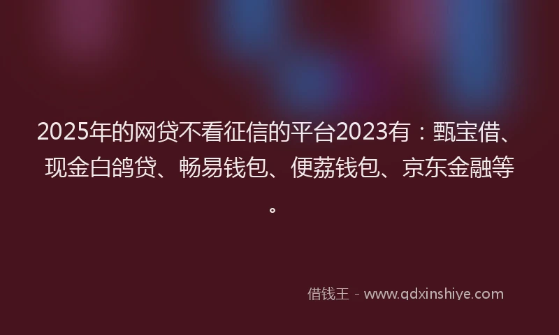 2025年的网贷不看征信的平台2023有：甄宝借、现金白鸽贷、畅易钱包、便荔钱包、京东金融等。
