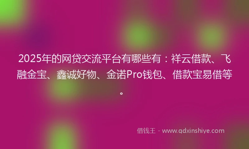 2025年的网贷交流平台有哪些有：祥云借款、飞融金宝、鑫诚好物、金诺Pro钱包、借款宝易借等。