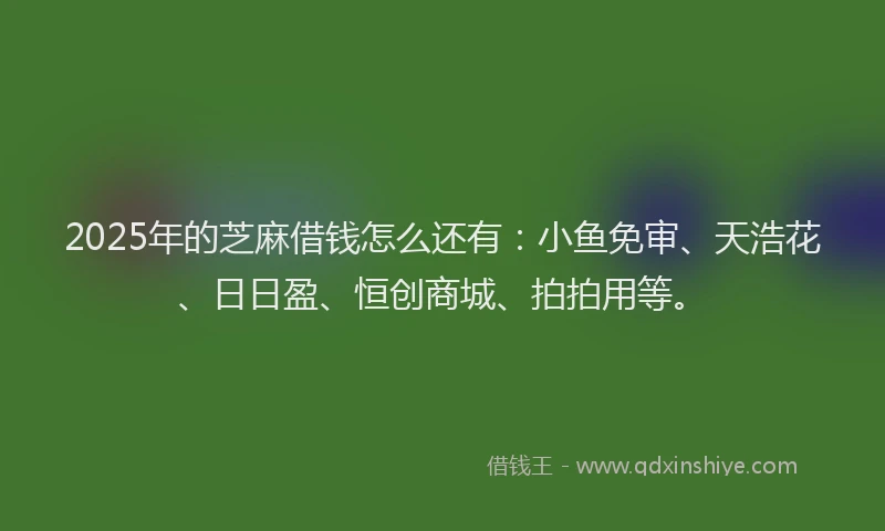 2025年的芝麻借钱怎么还有：小鱼免审、天浩花、日日盈、恒创商城、拍拍用等。